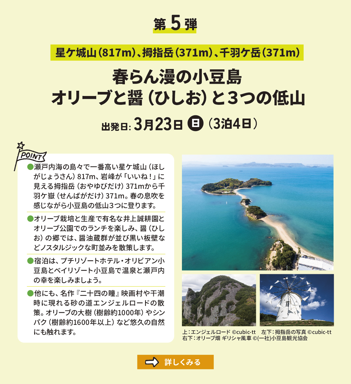 春らん漫の小豆島オリーブとひしおと3つの低山